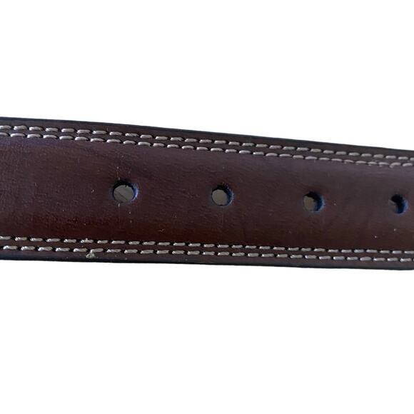 Men's Dockers Size 40/100 Brown Belt Style 11DO0168 Genuine Leather Silver Buckl - Picture 8 of 12